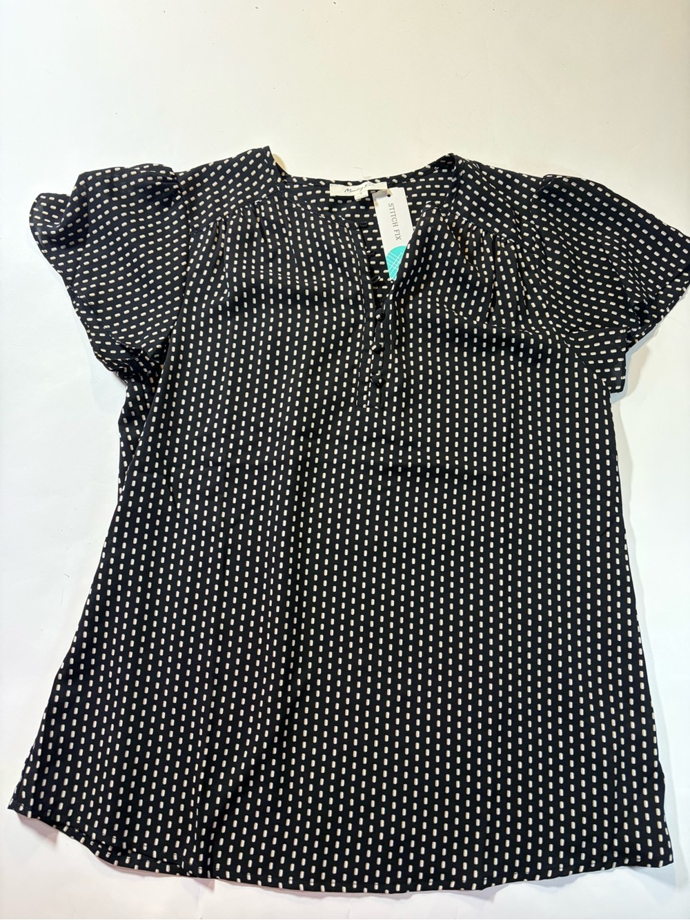 Black Dot-Print Short Sleeve Blouse